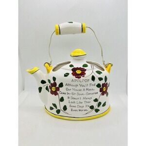 Vintage Norcrest Teapot Wall Pocket Apology House is a Mess Tea Kettle‎ Floral